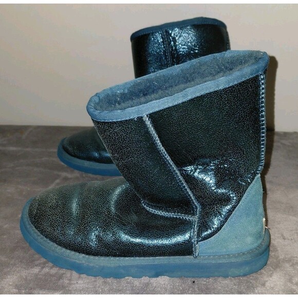 UGG Australia Short Sheepskin Boots Womens US 8 Green Metallic Pewter Sparkle - Picture 5 of 14